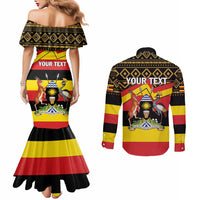 Personalized Uganda Independence Day 1962 Couples Matching Mermaid Dress and Long Sleeve Button Shirt African Pattern
