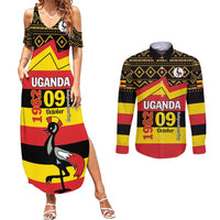 Personalized Uganda Independence Day 1962 Couples Matching Summer Maxi Dress and Long Sleeve Button Shirt African Pattern - Wonder Print Shop