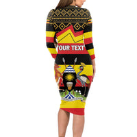 Personalized Uganda Independence Day 1962 Long Sleeve Bodycon Dress African Pattern - Wonder Print Shop