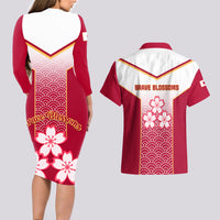Japan Rugby Couples Matching Long Sleeve Bodycon Dress and Hawaiian Shirt Brave Blossoms Japanese Motif Pattern - Wonder Print Shop