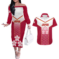 Japan Rugby Couples Matching Off The Shoulder Long Sleeve Dress and Hawaiian Shirt Brave Blossoms Japanese Motif Pattern - Wonder Print Shop