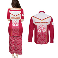 Japan Rugby Couples Matching Puletasi Dress and Long Sleeve Button Shirts Brave Blossoms Japanese Motif Pattern - Wonder Print Shop