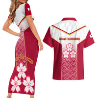 Japan Rugby Couples Matching Short Sleeve Bodycon Dress and Hawaiian Shirt Brave Blossoms Japanese Motif Pattern - Wonder Print Shop