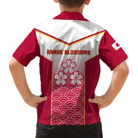 Japan Rugby Family Matching Off Shoulder Long Sleeve Dress and Hawaiian Shirt Brave Blossoms Japanese Motif Pattern - Wonder Print Shop