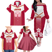 Japan Rugby Family Matching Off Shoulder Long Sleeve Dress and Hawaiian Shirt Brave Blossoms Japanese Motif Pattern - Wonder Print Shop