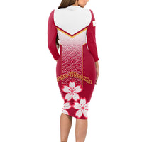 Japan Rugby Long Sleeve Bodycon Dress Brave Blossoms Japanese Motif Pattern - Wonder Print Shop