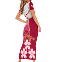 Japan Rugby Short Sleeve Bodycon Dress Brave Blossoms Japanese Motif Pattern - Wonder Print Shop