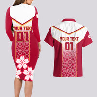 Custom Japan Rugby Couples Matching Long Sleeve Bodycon Dress and Hawaiian Shirt Brave Blossoms Japanese Motif Pattern - Wonder Print Shop