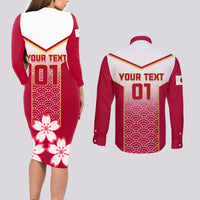 Custom Japan Rugby Couples Matching Long Sleeve Bodycon Dress and Long Sleeve Button Shirts Brave Blossoms Japanese Motif Pattern - Wonder Print Shop