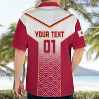 Red and white rugby polo back with YOUR TEXT 01 and pink wave pattern panel
