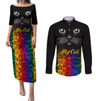 Personalised Ally Cat Couples Matching Puletasi Dress and Long Sleeve Button Shirts 2023 National Coming Out Day - Wonder Print Shop