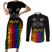 Personalised Ally Cat Couples Matching Short Sleeve Bodycon Dress and Long Sleeve Button Shirts 2023 National Coming Out Day - Wonder Print Shop