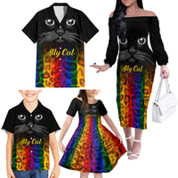 Personalised Ally Cat Family Matching Off Shoulder Long Sleeve Dress and Hawaiian Shirt 2023 National Coming Out Day - Wonder Print Shop