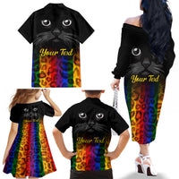 Personalised Ally Cat Family Matching Off Shoulder Long Sleeve Dress and Hawaiian Shirt 2023 National Coming Out Day - Wonder Print Shop