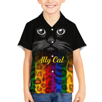 Personalised Ally Cat Family Matching Off Shoulder Long Sleeve Dress and Hawaiian Shirt 2023 National Coming Out Day - Wonder Print Shop