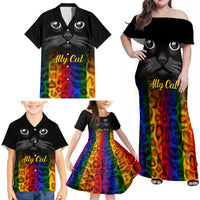 Personalised Ally Cat Family Matching Off Shoulder Maxi Dress and Hawaiian Shirt 2023 National Coming Out Day - Wonder Print Shop