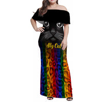 Personalised Ally Cat Family Matching Off Shoulder Maxi Dress and Hawaiian Shirt 2023 National Coming Out Day - Wonder Print Shop