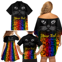 Personalised Ally Cat Family Matching Off Shoulder Short Dress and Hawaiian Shirt 2023 National Coming Out Day - Wonder Print Shop