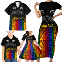 Personalised Ally Cat Family Matching Short Sleeve Bodycon Dress and Hawaiian Shirt 2023 National Coming Out Day - Wonder Print Shop