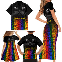 Personalised Ally Cat Family Matching Short Sleeve Bodycon Dress and Hawaiian Shirt 2023 National Coming Out Day - Wonder Print Shop