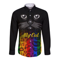 Personalised Ally Cat Long Sleeve Button Shirt 2023 National Coming Out Day - Wonder Print Shop