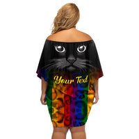 Personalised Ally Cat Off Shoulder Short Dress 2023 National Coming Out Day - Wonder Print Shop