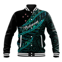 Personalised Aotearoa Baseball Jacket Silver Fern Mix Paua Shell Polynesian Pattern - Wonder Print Shop