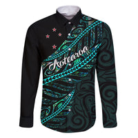 Personalised Aotearoa Family Matching Off Shoulder Long Sleeve Dress and Hawaiian Shirt Silver Fern Mix Paua Shell Polynesian Pattern - Wonder Print Shop