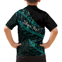 Personalised Aotearoa Family Matching Off Shoulder Short Dress and Hawaiian Shirt Silver Fern Mix Paua Shell Polynesian Pattern - Wonder Print Shop