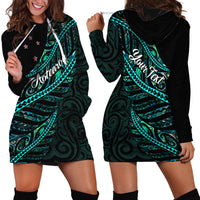 Personalised Aotearoa Hoodie Dress Silver Fern Mix Paua Shell Polynesian Pattern - Wonder Print Shop