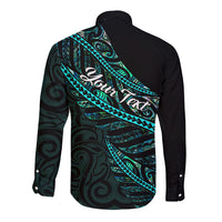 Personalised Aotearoa Long Sleeve Button Shirt Silver Fern Mix Paua Shell Polynesian Pattern - Wonder Print Shop
