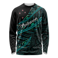 Personalised Aotearoa Long Sleeve Shirt Silver Fern Mix Paua Shell Polynesian Pattern - Wonder Print Shop