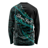 Personalised Aotearoa Long Sleeve Shirt Silver Fern Mix Paua Shell Polynesian Pattern - Wonder Print Shop