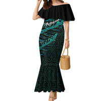 Personalised Aotearoa Mermaid Dress Silver Fern Mix Paua Shell Polynesian Pattern - Wonder Print Shop
