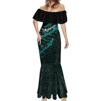 Personalised Aotearoa Mermaid Dress Silver Fern Mix Paua Shell Polynesian Pattern - Wonder Print Shop