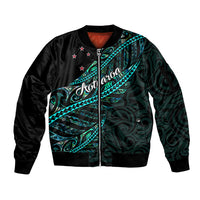 Personalised Aotearoa Sleeve Zip Bomber Jacket Silver Fern Mix Paua Shell Polynesian Pattern - Wonder Print Shop