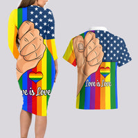 Love is Love Couples Matching Long Sleeve Bodycon Dress and Hawaiian Shirt 2023 National Coming Out Day - Wonder Print Shop