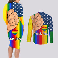Love is Love Couples Matching Long Sleeve Bodycon Dress and Long Sleeve Button Shirts 2023 National Coming Out Day - Wonder Print Shop