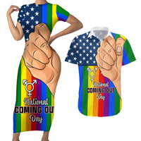 Love is Love Couples Matching Short Sleeve Bodycon Dress and Hawaiian Shirt 2023 National Coming Out Day - Wonder Print Shop