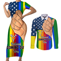 Love is Love Couples Matching Short Sleeve Bodycon Dress and Long Sleeve Button Shirts 2023 National Coming Out Day - Wonder Print Shop