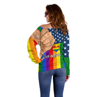 Love is Love Off Shoulder Sweater 2023 National Coming Out Day - Wonder Print Shop