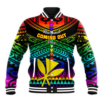Personalised Hawaii Baseball Jacket Kanaka Maoli Kakau 2023 National Coming Out Day - Wonder Print Shop