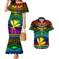 Personalised Hawaii Couples Matching Mermaid Dress and Hawaiian Shirt Kanaka Maoli Kakau 2023 National Coming Out Day - Wonder Print Shop