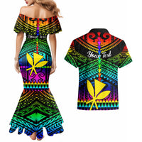 Personalised Hawaii Couples Matching Mermaid Dress and Hawaiian Shirt Kanaka Maoli Kakau 2023 National Coming Out Day - Wonder Print Shop