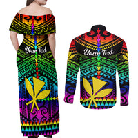 Personalised Hawaii Couples Matching Off Shoulder Maxi Dress and Long Sleeve Button Shirts Kanaka Maoli Kakau 2023 National Coming Out Day - Wonder Print Shop