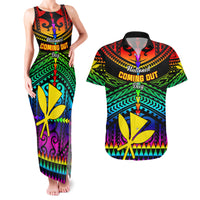 Personalised Hawaii Couples Matching Tank Maxi Dress and Hawaiian Shirt Kanaka Maoli Kakau 2023 National Coming Out Day - Wonder Print Shop