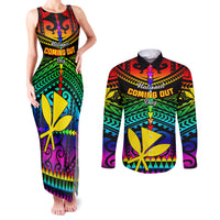 Personalised Hawaii Couples Matching Tank Maxi Dress and Long Sleeve Button Shirts Kanaka Maoli Kakau 2023 National Coming Out Day - Wonder Print Shop