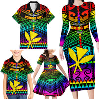 Personalised Hawaii Family Matching Long Sleeve Bodycon Dress and Hawaiian Shirt Kanaka Maoli Kakau 2023 National Coming Out Day - Wonder Print Shop
