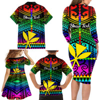 Personalised Hawaii Family Matching Long Sleeve Bodycon Dress and Hawaiian Shirt Kanaka Maoli Kakau 2023 National Coming Out Day - Wonder Print Shop