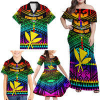 Personalised Hawaii Family Matching Off Shoulder Maxi Dress and Hawaiian Shirt Kanaka Maoli Kakau 2023 National Coming Out Day - Wonder Print Shop